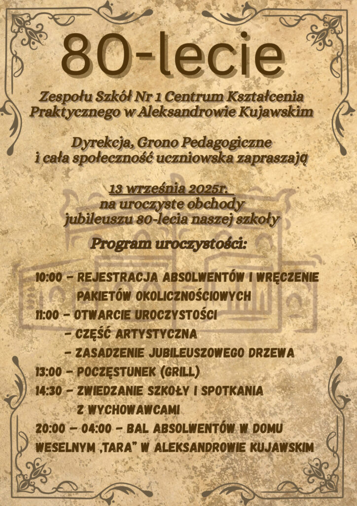 80-lecie Zespołu Szkół Nr 1 Centrum Kształcenia Praktycznego w Aleksandrowie Kujawskim