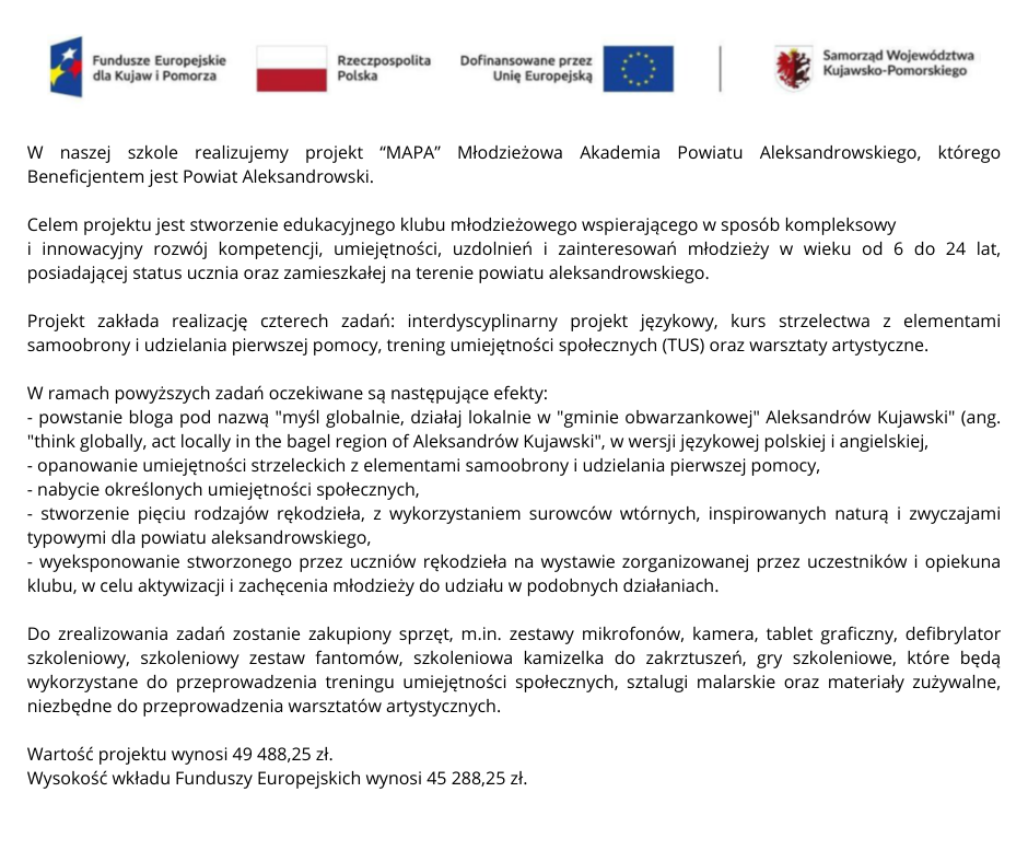 “MAPA” Młodzieżowa Akademia Powiatu Aleksandrowskiego