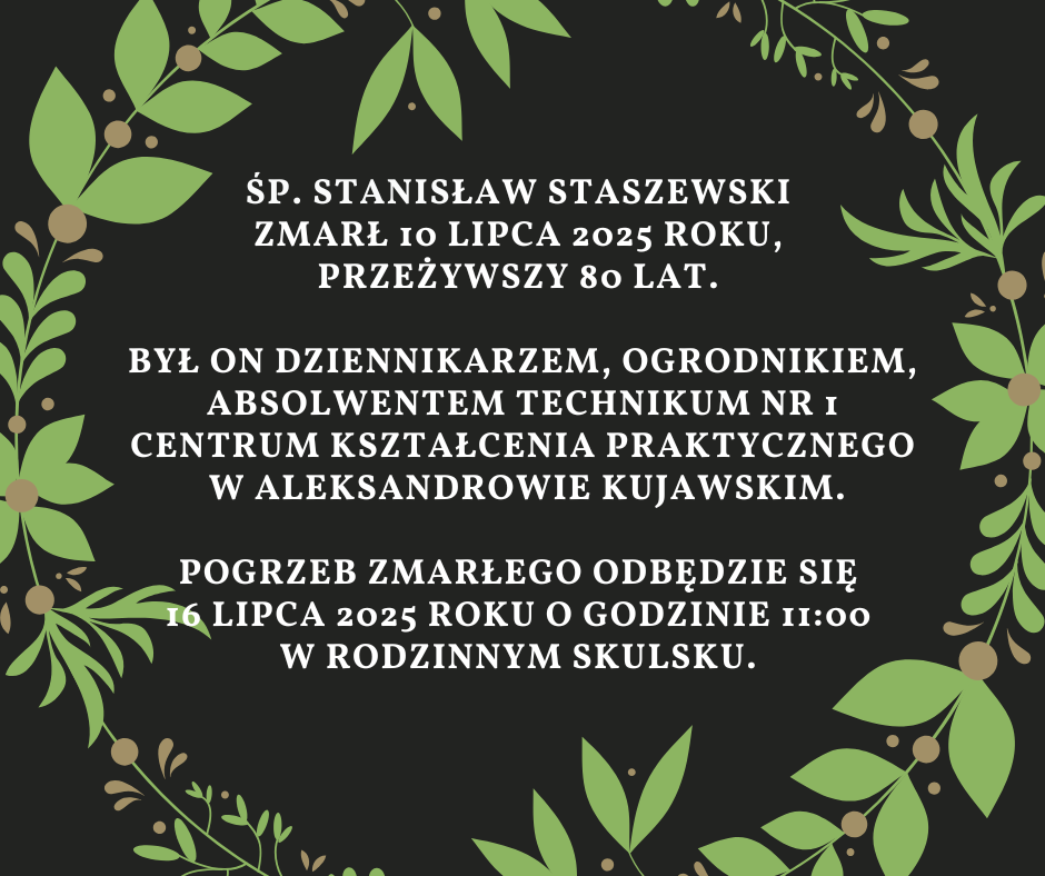 Zawiadomienie o pogrzebie śp. Stanisława Staszewskiego